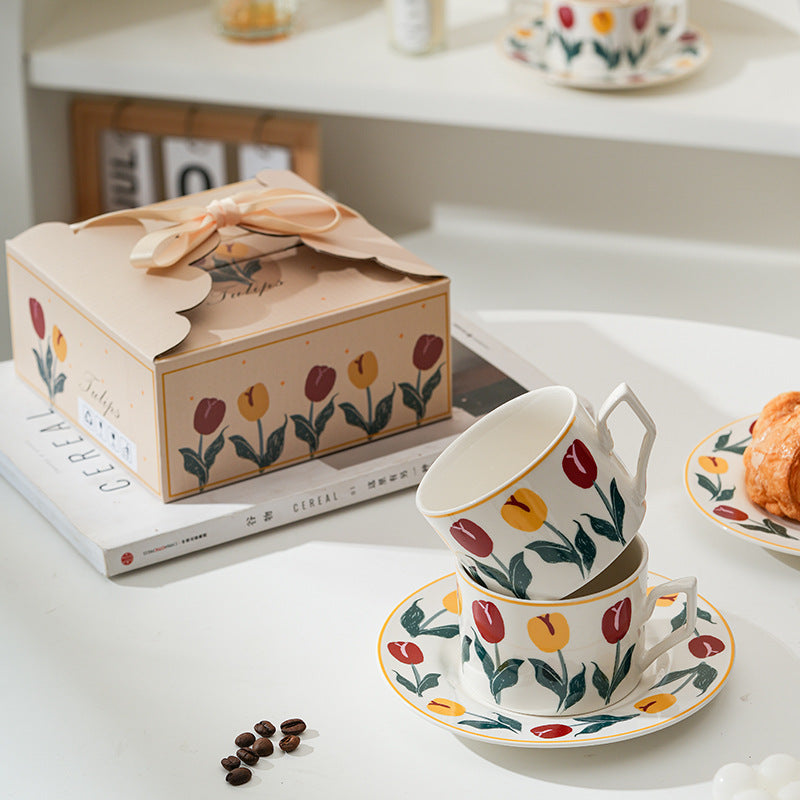 Vintage Tulip Ceramic Cup and Saucer Set