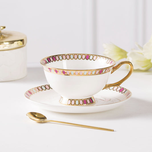 Geometric Gold Rim Cup & Saucer